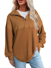 Women's Long Sleeve Half Zip Waffle Knit Pullover Top