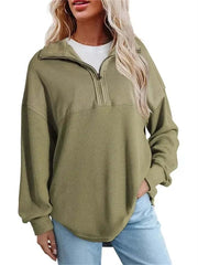 Women's Long Sleeve Half Zip Waffle Knit Pullover Top