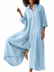 Women's Oversized Long Sleeve Shirt Wide Leg Jumpsuit