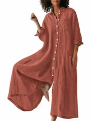 Women's Oversized Long Sleeve Shirt Wide Leg Jumpsuit