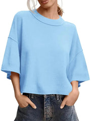 Women's Minimalist Crew Neck 3/4 Sleeve Oversized Knit Top