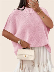 Women's Mock Neck Batwing Short Sleeve Knit Top