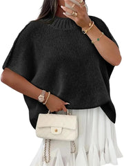 Women's Mock Neck Batwing Short Sleeve Knit Top