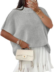 Women's Mock Neck Batwing Short Sleeve Knit Top