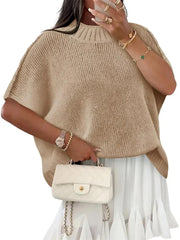 Women's Mock Neck Batwing Short Sleeve Knit Top