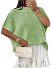 Women's Mock Neck Batwing Short Sleeve Knit Top