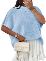 Women's Mock Neck Batwing Short Sleeve Knit Top