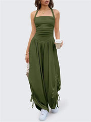 Women's Halter Ruched Wide Leg Jumpsuit
