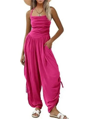 Women's Halter Ruched Wide Leg Jumpsuit