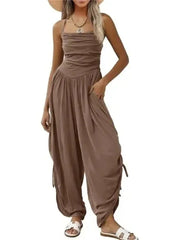 Women's Halter Ruched Wide Leg Jumpsuit