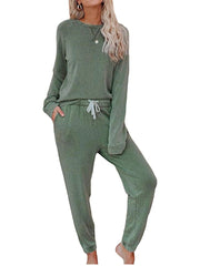 Women's Casual Long Sleeved Top And Drawstring Jogger Loungewear Two Piece Suit