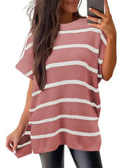 Women's Round Neck Batwing Sleeve Side Slit Oversized Knit Top