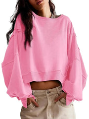 Women's Oversized Batwing Long Sleeve Cropped Sweatshirt