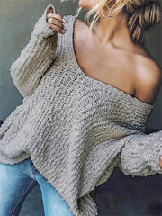 Women's Loose Off-the-Shoulder Long Sleeve Pullover Top