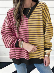Women's Oversized Striped Color Block Crewneck Sweatshirt