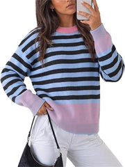 Women's Color Block Striped Oversized Crewneck Sweater