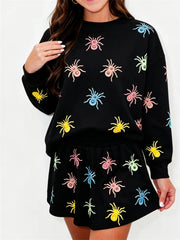 Women's Colorful Spider Long Sleeve Top & Skort Matching Outfit
