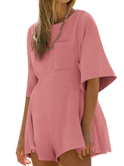 Women‘s Casual Short Sleeve Romper With Pockets