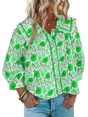 Women's Vibrant Floral Print Collar Blouse