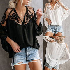 Spring Sexy See-through V-neck Lace Chiffon