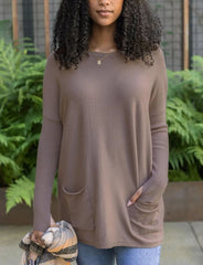 New Long Sleeve Thumbhole Sweater Pocket Tunic