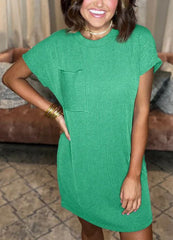 New In - Ribbed Round Neck Pocket Dress