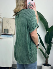 Washed Ribbed Plunger Short Sleeve