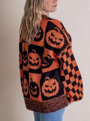 Women's Halloween Checkered Sweater - Spooky Season