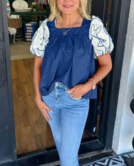 Women's Square Neck Ruffle Sleeve Top