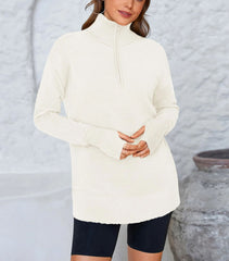 Women's Half Zip Oversized Ribbed Knit Pullover Sweater (Buy 2 Free Shipping )