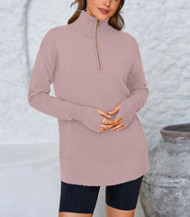 Women's Half Zip Oversized Ribbed Knit Pullover Sweater (Buy 2 Free Shipping )