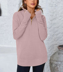 Women's Half Zip Oversized Ribbed Knit Pullover Sweater (Buy 2 Free Shipping )