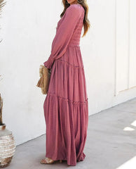 Women's Long Sleeve V Neck Boho Flowy Maxi Dresses
