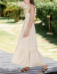 Women's Retro Plaid Smocked Flounce Long Dress