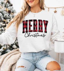 "Merry Christmas" Plaid Graphic Sweatshirt