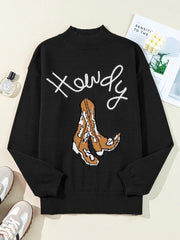 Western Howdy Boot Graphic High Neck Sweater