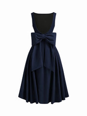 Boat Neck Bowknot Backless Midi Dress