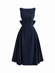 Boat Neck Bowknot Backless Midi Dress