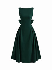 Boat Neck Bowknot Backless Midi Dress