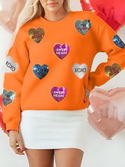 Valentine's Day Sequin Heart Round Neck Long Sleeve Sweatshirt