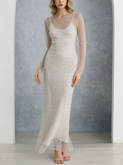 Full Pearl Sheer Mesh Cover-Up Maxi Dress