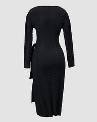 Women's Cable Knit Wrap Midi Dress