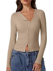 Women's Long Sleeve Ribbed Crewneck Tops