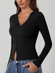Women's Long Sleeve Ribbed Crewneck Tops