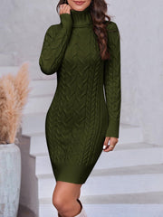 Women's Sexy Bodycon Turtleneck Cable Knitted Dress