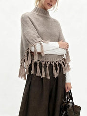 Fringe Asymmetrical Shawl Sweater Cape