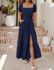 Women's Off Shoulder Side Split Flowy Maxi Dress