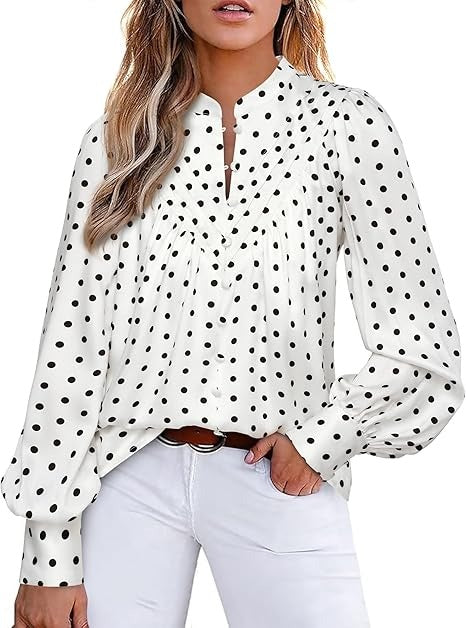 Women's Long Sleeve V Neck Half Button Down Business Blouses