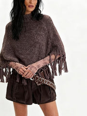 Fringe Asymmetrical Shawl Sweater Cape
