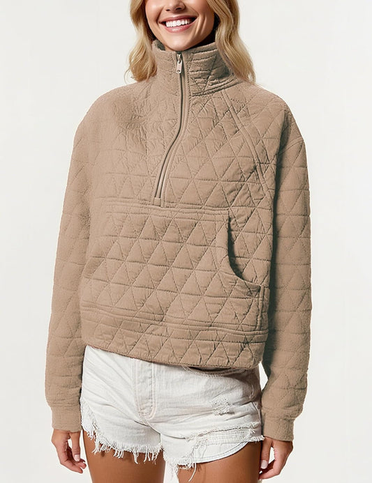 Women's Half-Zip Quilted Long Sleeve Jacket Pullover